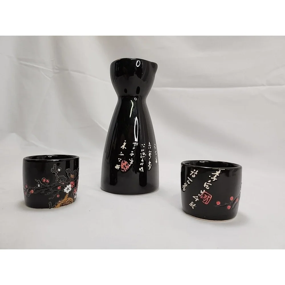 World Market 3 Piece Cherry Blossom Sake Set ~ EXCELLENT‎ CONDITION!